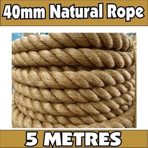 5m Natural Fibre Hemp Sisal Rope 40mm Manila Jute heavy duty garden - Picture 1 of 5