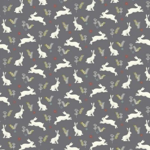 Nutex Wildwood Cotton Fabric Cute Grey Rabbit Patchwork Quilting Craft Fabric - Picture 1 of 5