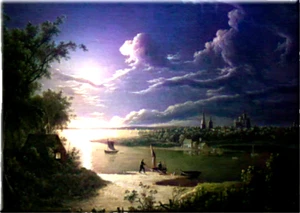 1800's Painting Art Print Colorized Night Lake Moon Fridge Magnet 2.5" x 3.5" - Picture 1 of 4