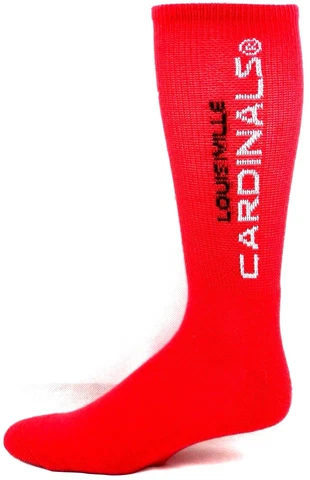 Louisville Cardinals Solid Red Name Down Leg Crew Socks Cover