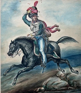 Vintage Original Old Drawing Military Man on Horse - Picture 1 of 8