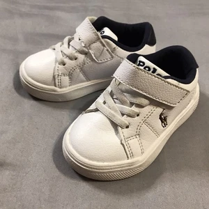 Polo Ralph Lauren Sneakers Bambino Bambino Taglia 5 Bianco Blu Ricamato Rider - Foto 1 di 11