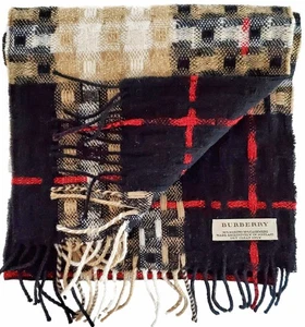 BURBERRY Wool Cashmere CHECKTWEED SCARF Long Fringe SCOTLAND 74" X 9" - Picture 1 of 5