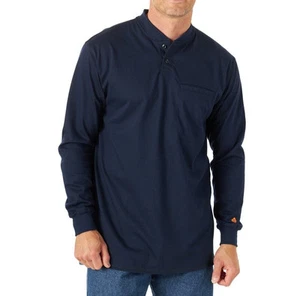 Wrangler Riggs Workwear Men's Flame Resistant Long Sleeve Henley Work Shirt Navy - Picture 1 of 4