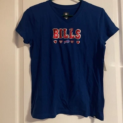 NWT NFL Gear New Era Buffalo Bills Blue Red Bling Tee Youth 14/16 Womens XS Gear - Image 1 of 4