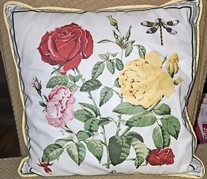 Vintage Rose Yellow Pink Rose Red Pillow 15" VTG French Country Victorian Garden - Picture 1 of 6