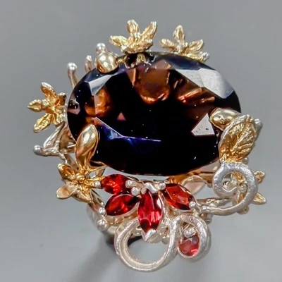 Anillo de cuarzo ahumado natural de 28 quilates Fine Art de plata de ley 925 tamaño 7,5/R431157 Foto 1 de 4