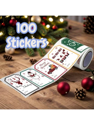 100 Christmas Gift Labels Traditional Design Self Adhesive Stickers Present Tags