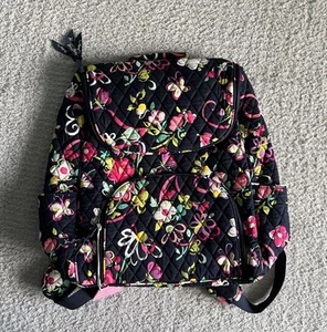 Vera Bradley Backpack Ribbons Blue Floral Double Zip Pockets School Travel - Picture 1 of 11