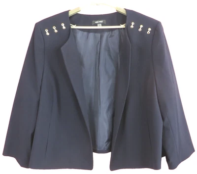 CJ1288- NWT NINE WEST Women's Polyester Open Jacket 3/4 Sleeve Blue Size 24W - Image 1 of 4
