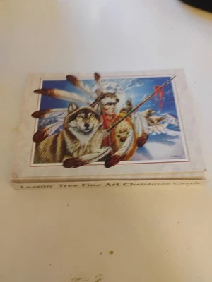 Set of 12 Leanin’ Tree Christmas Cards – Native American Warriors & Wolves Peace - Image 1 of 4