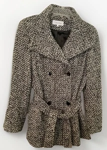 Abrigo clásico de tweed de mezcla de lana Calvin Klein con cinturón, para mujer talla 12” - Imagen 1 de 7