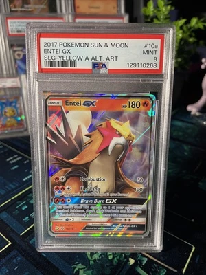 2017 POKEMON SUN & MOON SHINING LEGENDS ENTEI GX YELLOW A ALTERNATE ART PSA 9 - Image 1 of 2