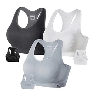 Racerback Sports Bras for Women - Large B2-pack of 3 Grey/Black/Sliver Grey - Picture 1 of 5