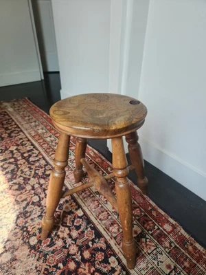 Small Antique Victorian Oak Pub Stool - Image 1 of 4