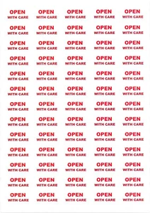 650+ - OPEN WITH CARE Labels Small Stickers Instructional Opening Safe Package  - Picture 1 of 1