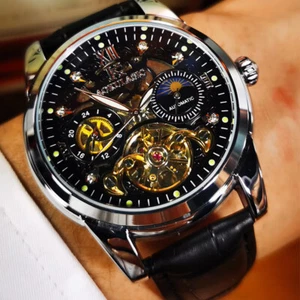 Tourbillon Skeleton Mens Watches Luxury Moon Phas Automatic Mechanical Watch - Picture 1 of 18