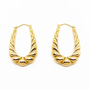 Genuine 9ct Yellow Gold Fancy Creole Hoop Earrings Size Options Available - Picture 1 of 1