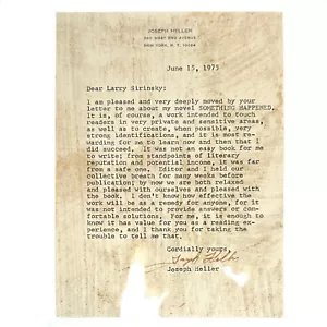 Joseph Heller - Typed Letter Signed (TLS) Re: Something Happened ~ 1975 - Imagen 1 de 2