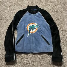 Miami Dolphins Jacket Womens Suede Leather Blend Full Zip Y2k Moto Style Rare