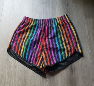 NEW VTG 80s Rainbow Stripe Mesh Short Shorts Sz S Athletic Gym Skate Disco NOS - Picture 1 of 12