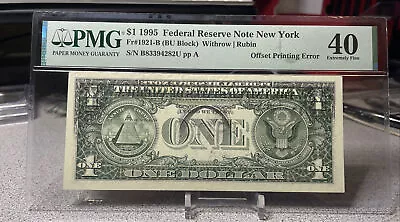 WOW 1995  $1 Error FRN  ( NEW YORK  “B” ) Offset Printing Error  - PMG 40 - Image 1 of 4