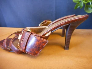 Strappy Buckle Women's Size 8 Brown Heels Open Toe Sandals Maurices Preowned - Picture 1 of 10