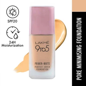 LAKME 9 TO 5 PRIMER + MATTE PERFECT COVER FOUNDATION| SPF20| Flawless| 25ml - Picture 1 of 4