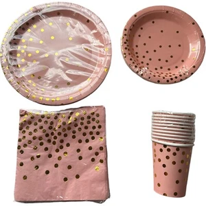 40 Piezas Lunares Oro Rosa y Rosa Suministros de Fiesta Platos Servilletas Tazas Nuevo - Imagen 1 de 4