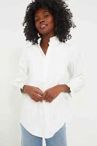 Tuckernuck White TEAGAN POPOVER TOP sz L Cotton Poplin Long Sleeve RUFFLE COLAR - Picture 1 of 4