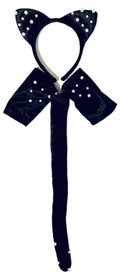 Claire’s Black Panther 猫服装套装珍珠口音头带,暖手,尾-全新带标签 — 第 1/2 张图片