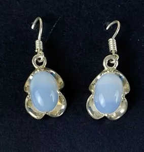 Sterling 925 Silver Ribbon Oval Shaped Moonstone Dangle Earrings 6.43g - Picture 1 of 10