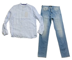 Gas Jeans men 2P SET L/S Collared Shirt Size 33 L32 Jeans Size Large mullticolor - Picture 1 of 12
