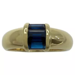 Tiffany & Co. Blue Sapphire Baguette Cut 18k Yellow Gold Three Stone Band Ring - Picture 1 of 9