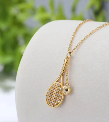 Ракетка и мяч подвеска ожерелье подарок для тенниса спорта любитель лаборатории создал бриллиант - Изображение 1 из 4