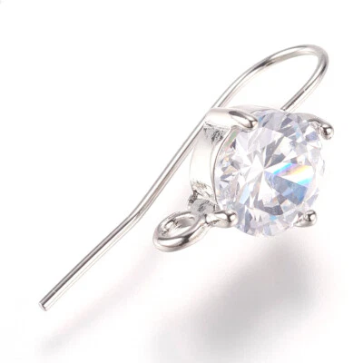 10pcs Platinum Brass Cubic Zirconia Earring Hooks Nickel Free Earwire 26x10mm - Image 1 of 2