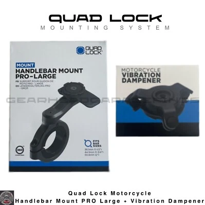 Quad Lock Motorcycle Handlebar Mount PRO - Large + Quad Lock  Vibration Dampener - Image 1 of 4