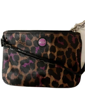Coach Womens Wristlet Clutch Small Nylon Leopard Ocelot Black Brown Purple #0983 - Picture 1 of 1