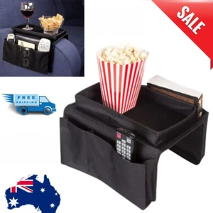 Table Tray Arm Rest Couch Sofa Stand Coffee Dinner Serving Black Remote Pockets - Picture 1 of 13
