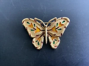 Vintage  Trifari Butterfly Mosaic Brooch Pin Orange And Green Enamel - Picture 1 of 5