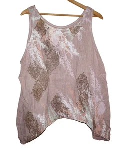 BLUE FISH mauve-rosa 100 % Leinen handbemalt drapiert Tanktop GRÖSSE 2/US 16-22 - Bild 1 von 7