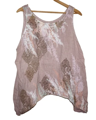 Camiseta sin mangas drapeada pintada a mano 100 % lino rosa malva azul TALLA 2 / EE. UU. 16-22 Foto 1 de 4