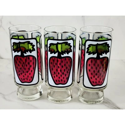 Vaso Pedestal Fresa Libbey Vidrio 16oz Retro Años 80 6 1/2" x3 De Colección Foto 1 de 4