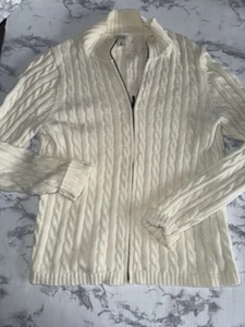 LL Bean Damengröße M elfenbeinfarben creme Reißverschluss vorne Zopfmuster Cardigan Pullover 100 % Baumwolle - Bild 1 von 6