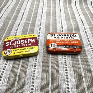 LOT 2: Vintage St. Joseph Aspirin Tins White Orange Yellow Red 25 12 Cents - Picture 1 of 4