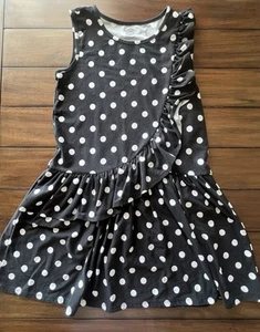Wonder Nation Black Polka Dot Skater Ruffled Dress Girls Size Large 10/12 - Picture 1 of 4