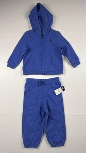 Polo Ralph Lauren Blue Sweatsuit Set 24 Months Pants And Full Zip Hoodie New - Picture 1 of 9