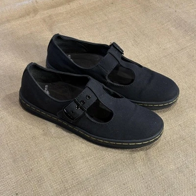 Dr Martens шерсти туфли женщин 8 черный холст Mary Jane T бар пряжка плоскостях - Изображение 1 из 4