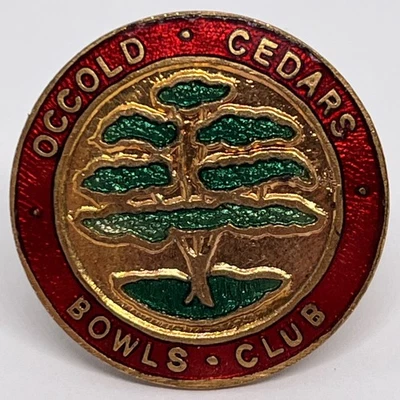 Occold Cedars Bowls Club Suffolk England Vintage Enamel Pin Badge Bowling Bowler - Image 1 of 2
