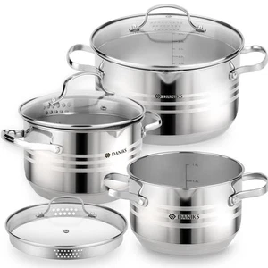 Tokio 6-Piece Stainless Steel Cookware Set – Induction Pots with Strainer Lid... - Picture 1 of 9